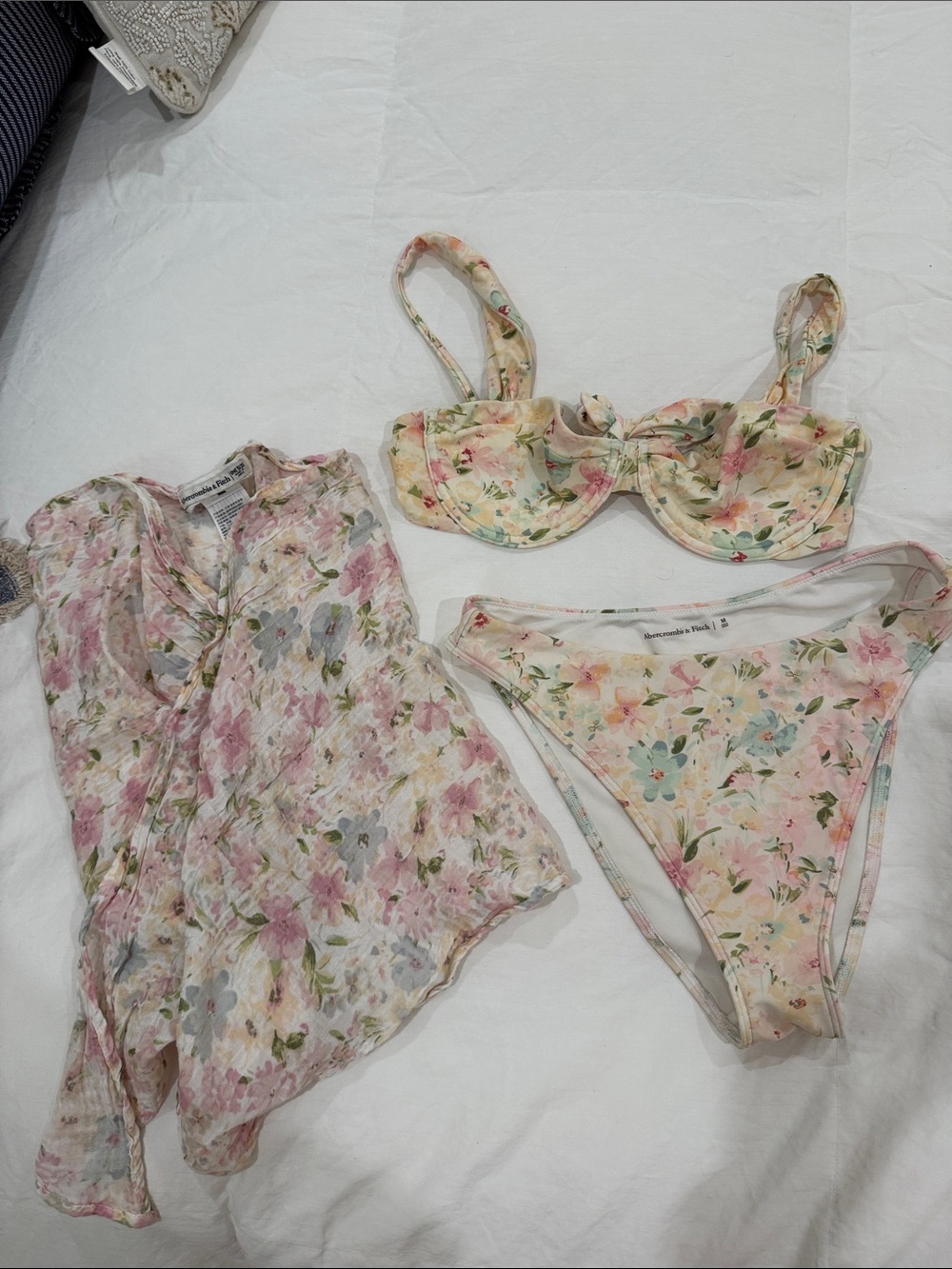 Abercrombie & Fitch Pastel Floral Underwire Bikini Set with Sheer Cover-Up